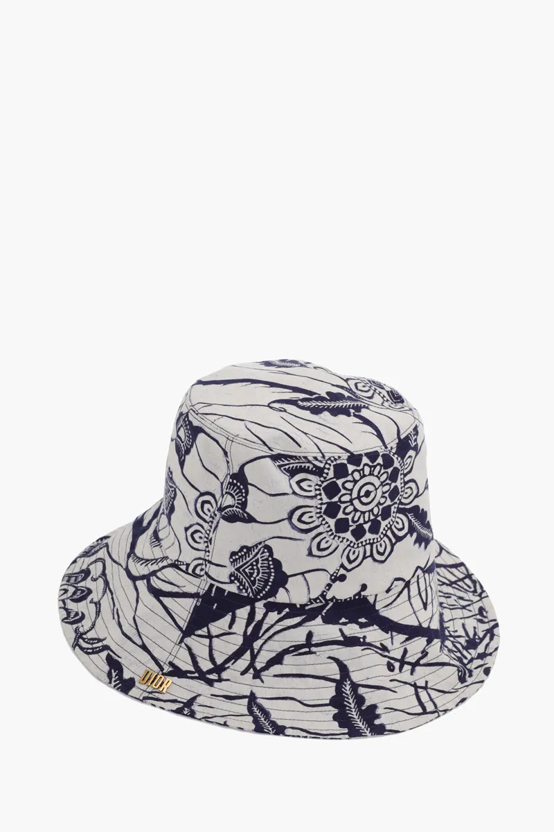 CHRISTIAN DIOR Reversible Wax Toile De Jouy Bucket Hat in White Multicolors 2