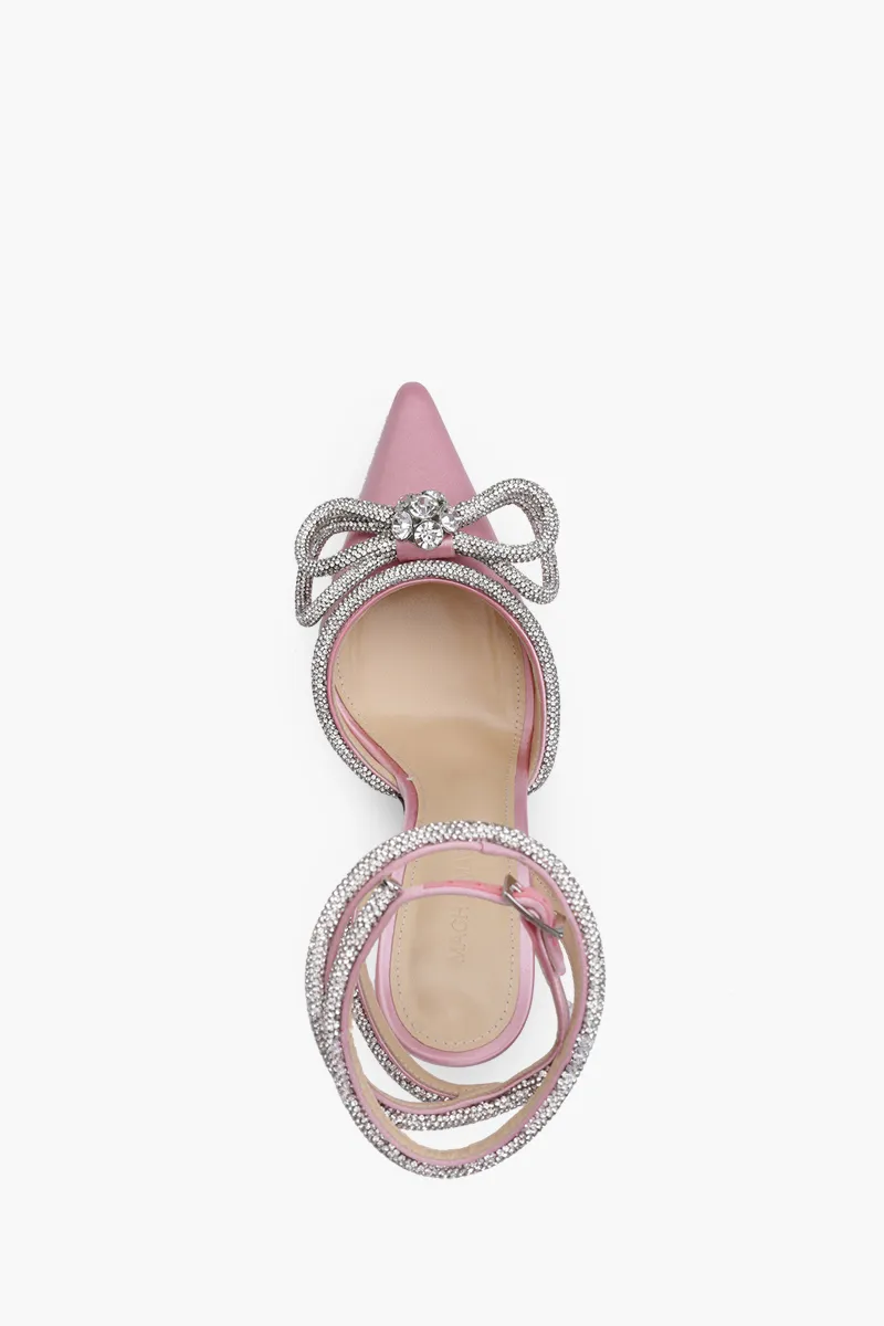 MACH & MACH Women Crystal Double Bow Ankle Strap Pumps 110mm in Pink 3