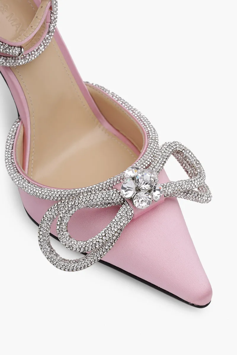 MACH & MACH Women Crystal Double Bow Ankle Strap Pumps 110mm in Pink 4
