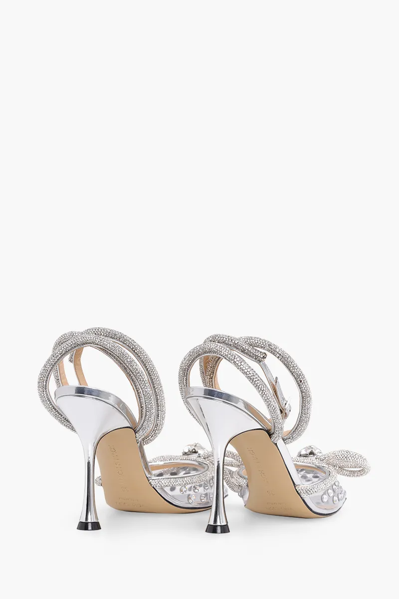 MACH & MACH All Over Crystal Double Bow PVC Ankle Strap Pumps 100mm in Transparent/Silver 2
