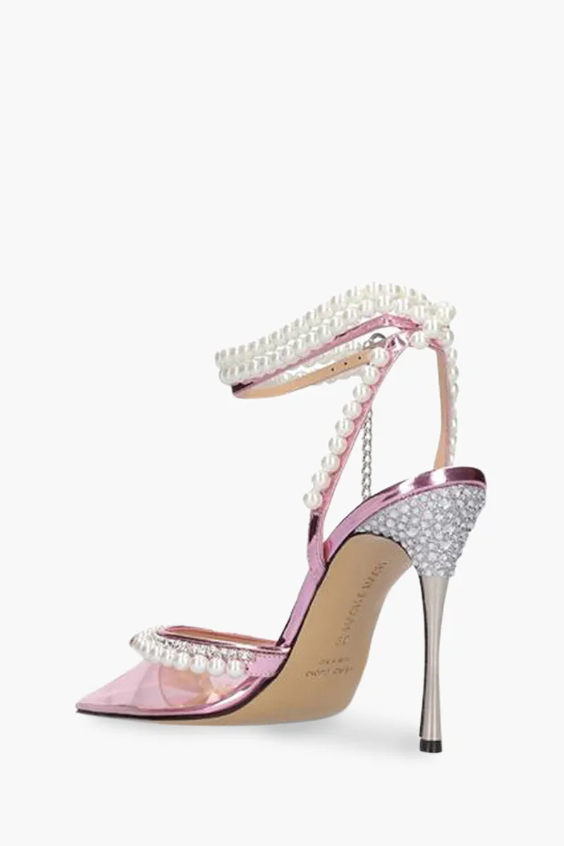 MACH & MACH Women Pearls x Diamonds of Elizabeth Ankle Strap PVC Pumps 110mm in Transparent Pink 2