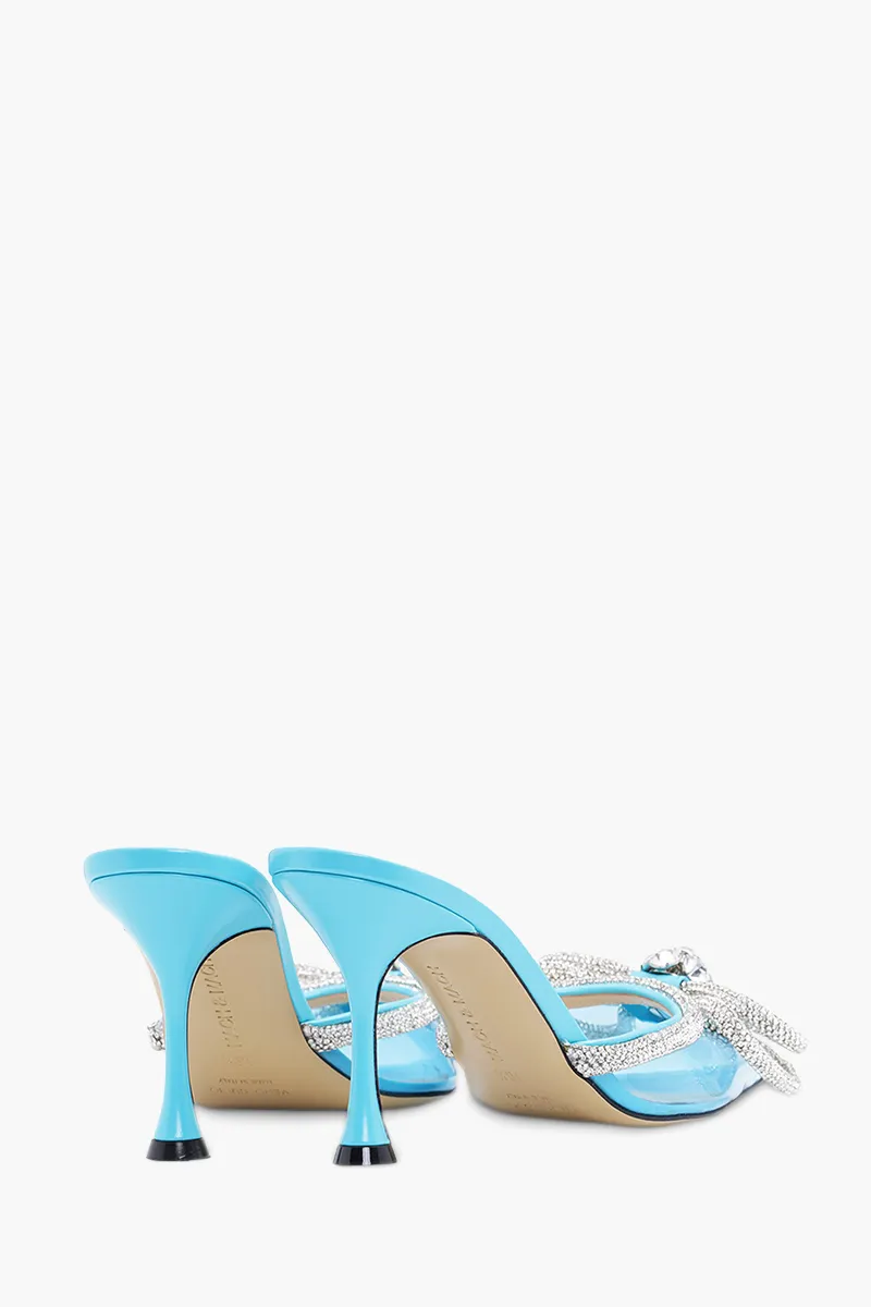 MACH & MACH Women Crystal Double Bow Pointed Toe PVC Mules 85mm in Cruise Blue 2