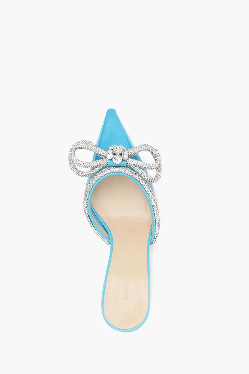 MACH & MACH Women Crystal Double Bow Pointed Toe PVC Mules 85mm in Cruise Blue 3