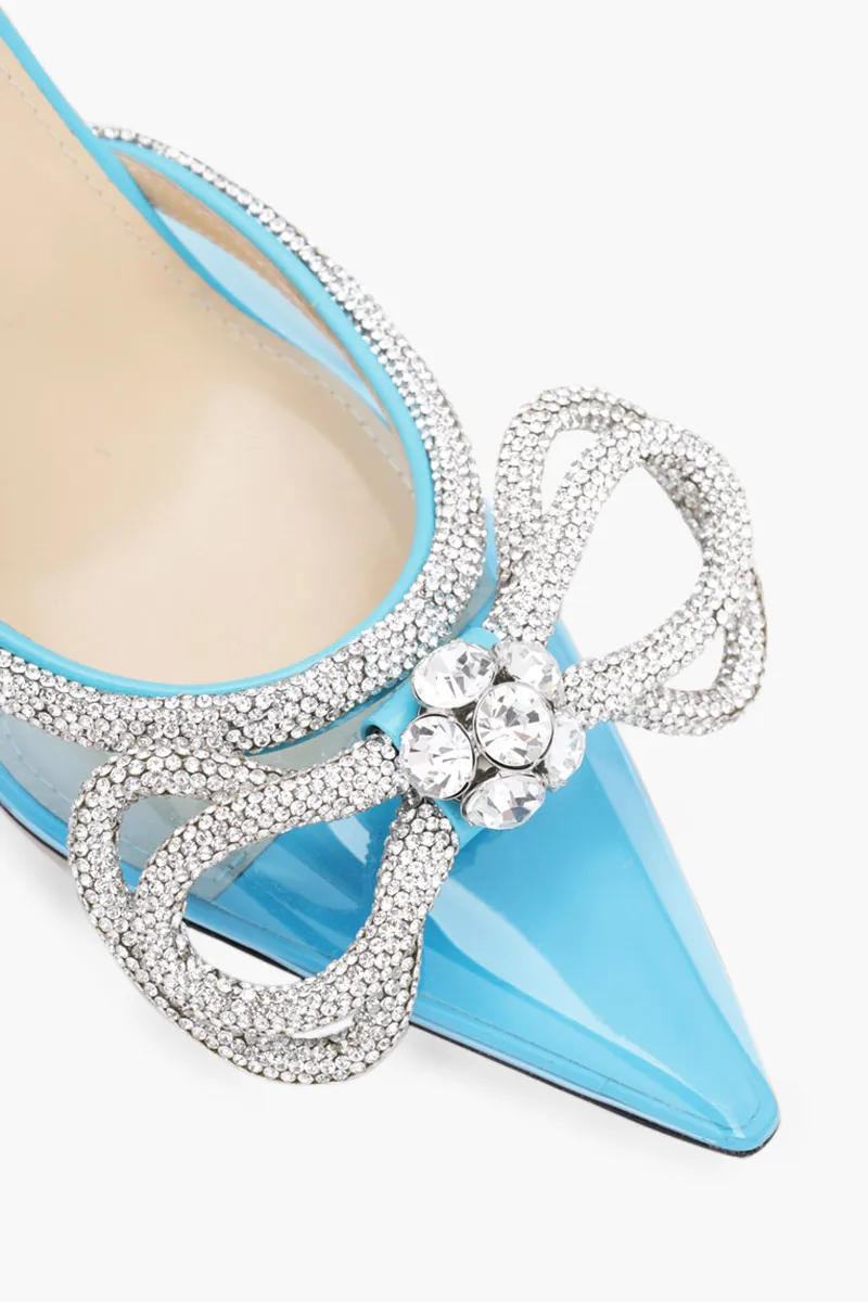MACH & MACH Women Crystal Double Bow Pointed Toe PVC Mules 85mm in Cruise Blue 4