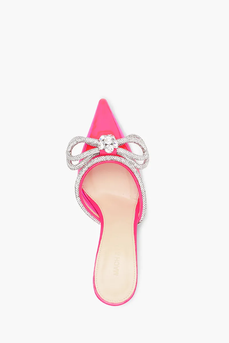 MACH & MACH Women Crystal Double Bow Pointed Toe PVC Mules 85mm in Pink 3