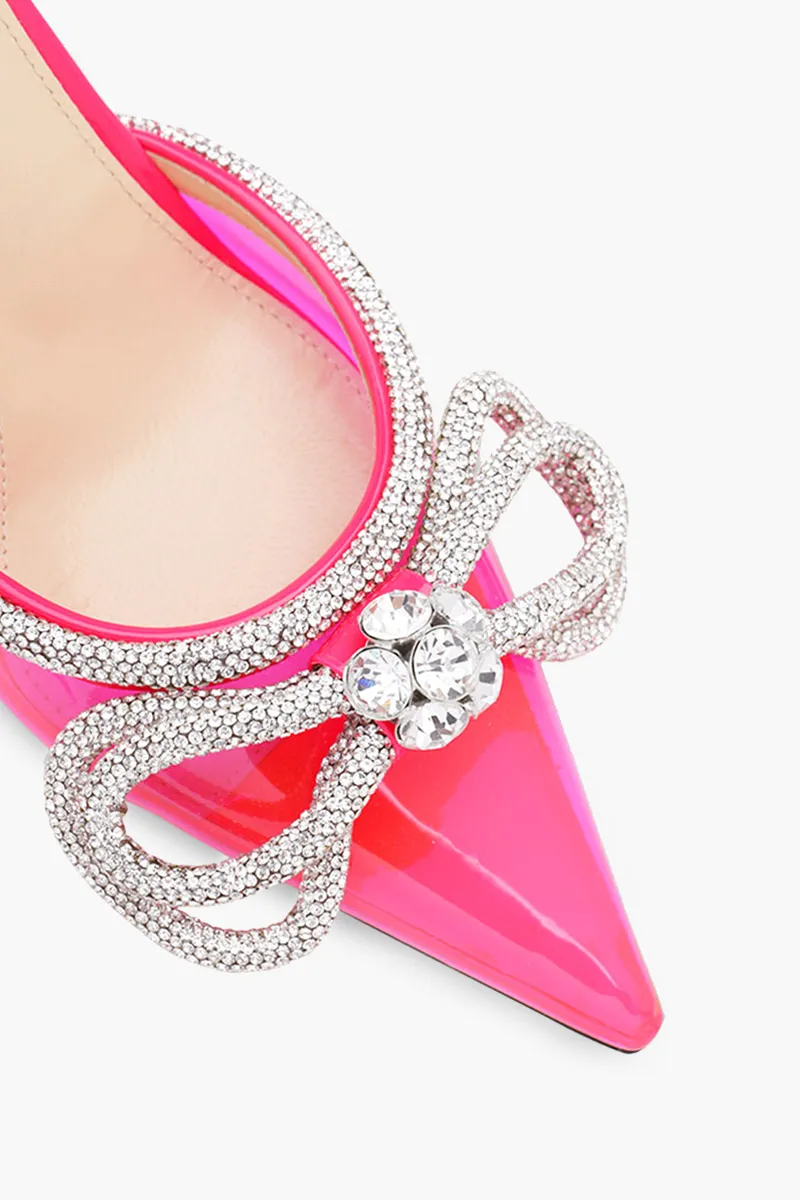 MACH & MACH Women Crystal Double Bow Pointed Toe PVC Mules 85mm in Pink 4