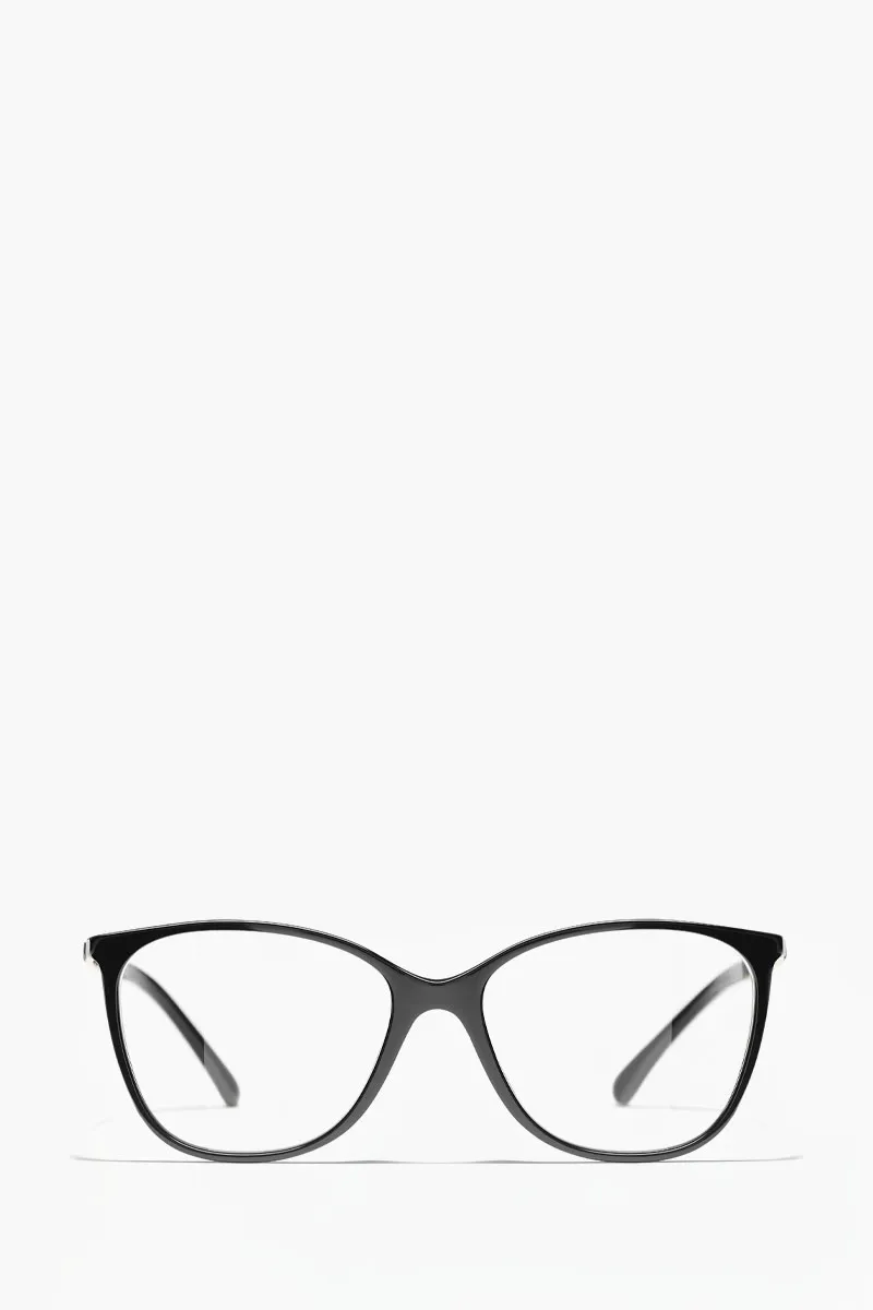 CHANEL Square Eyeglasses in Black/Transparent Metal x Calfskin 0