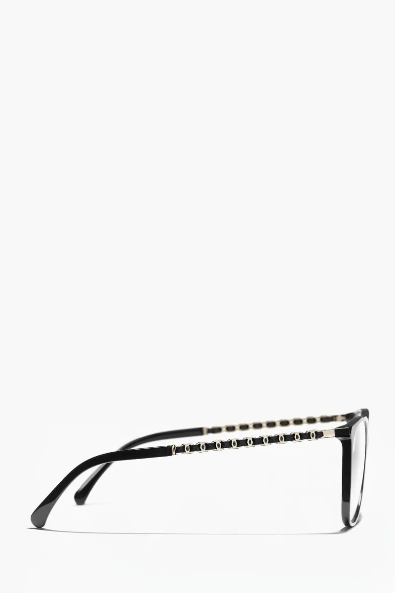 CHANEL Square Eyeglasses in Black/Transparent Metal x Calfskin 2