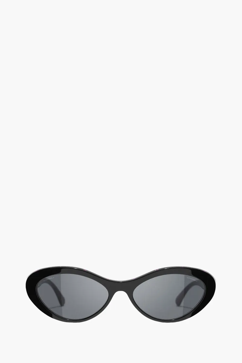 CHANEL Women Oval Cat Eye Sunglasses in Black Pink/Grey Acetate 0
