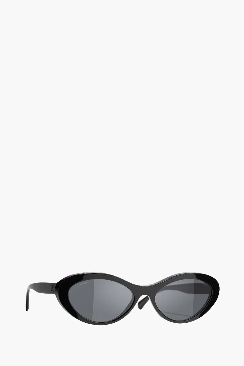 CHANEL Women Oval Cat Eye Sunglasses in Black Pink/Grey Acetate 1
