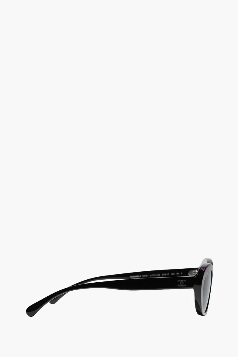 CHANEL Women Oval Cat Eye Sunglasses in Black Pink/Grey Acetate 2