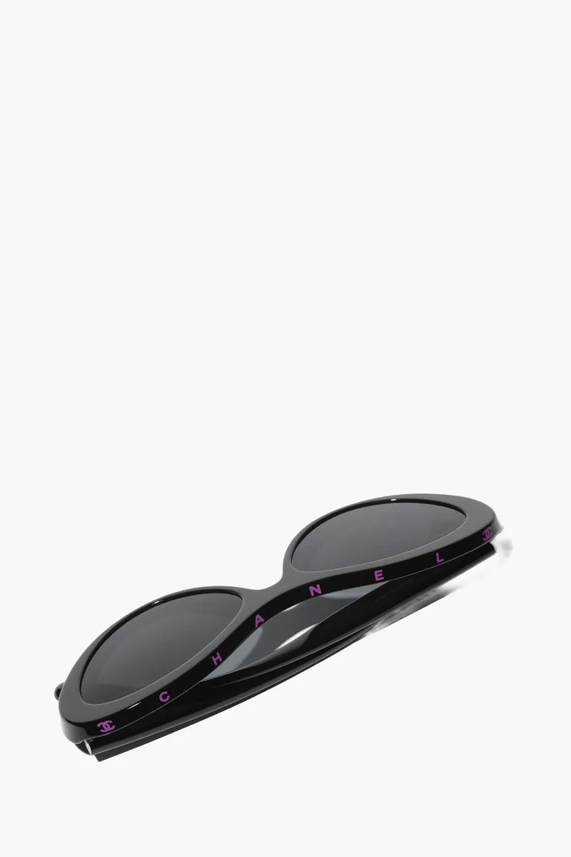 CHANEL Women Oval Cat Eye Sunglasses in Black Pink/Grey Acetate 3