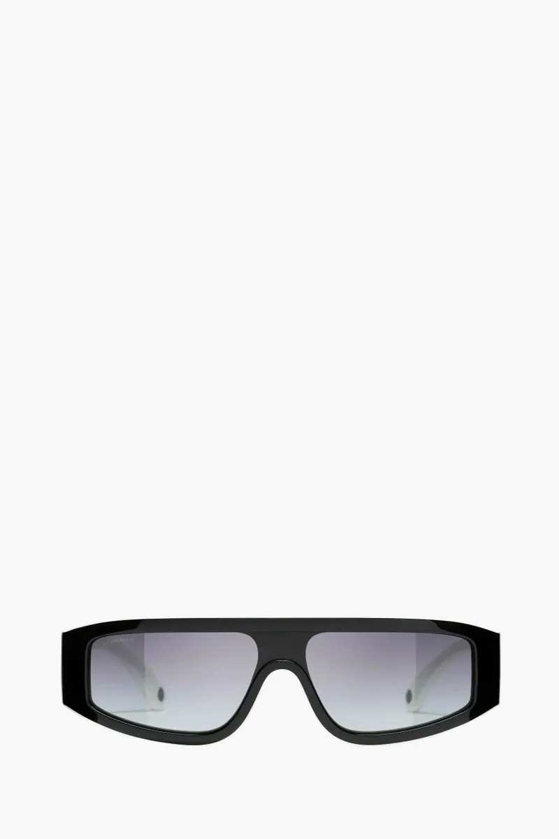 CHANEL Women Shield Sunglasses in Black White/Light Grey Gradient Nylon Fibre 0