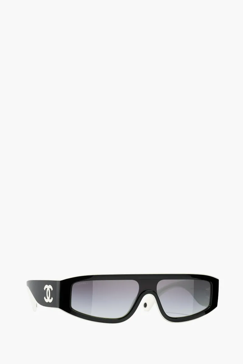 CHANEL Women Shield Sunglasses in Black White/Light Grey Gradient Nylon Fibre 1