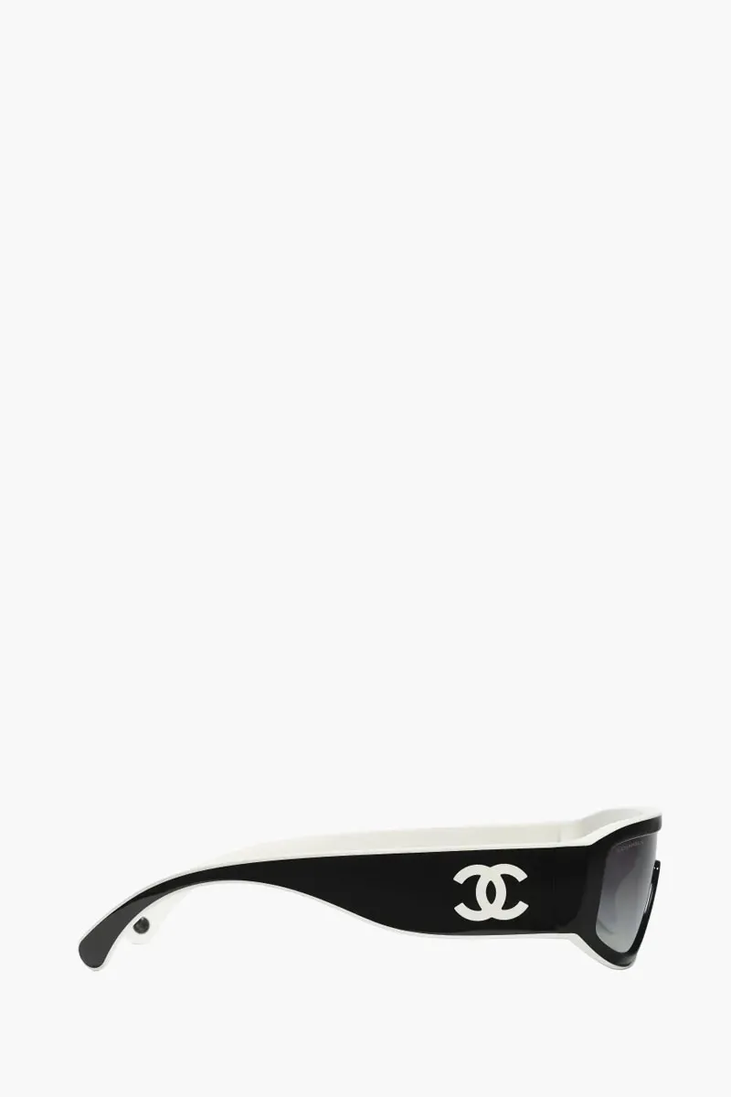 CHANEL Women Shield Sunglasses in Black White/Light Grey Gradient Nylon Fibre 2