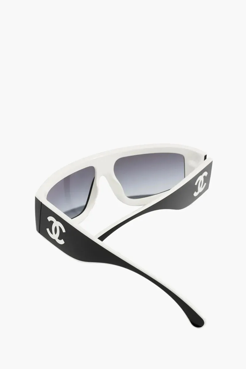 CHANEL Women Shield Sunglasses in Black White/Light Grey Gradient Nylon Fibre 3