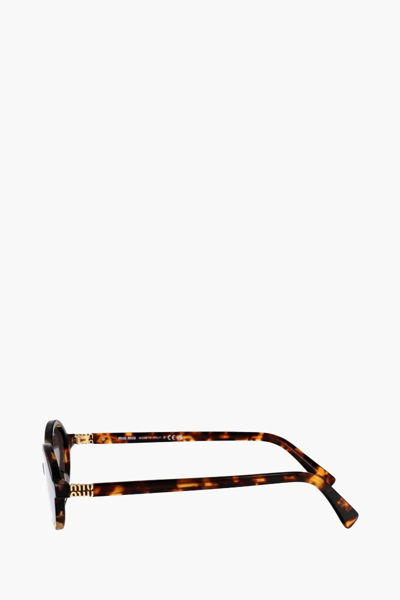 MIU MIU Oval Sunglasses in Tortoise/Light Grey Acetate with Logo Embellishes 2