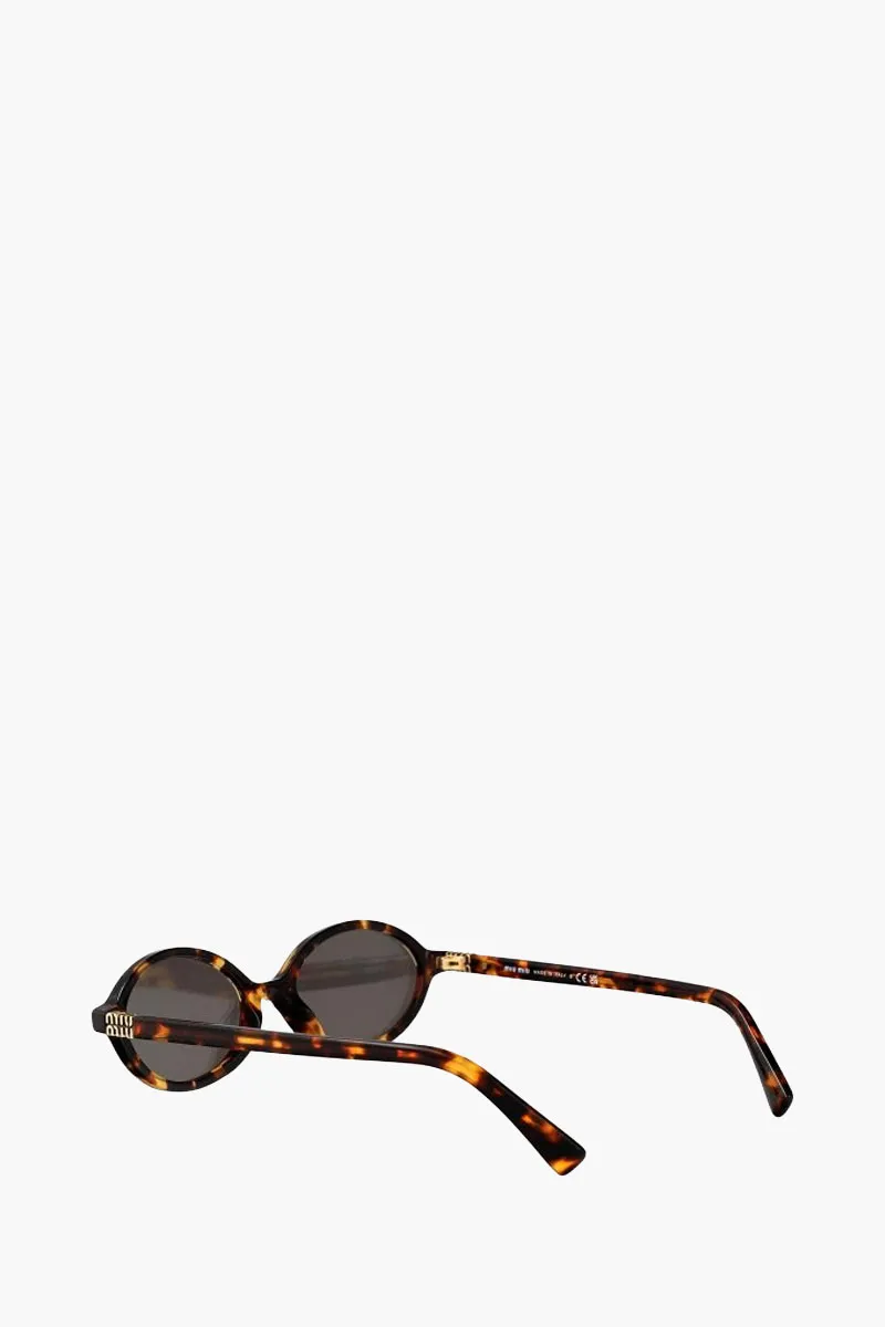 MIU MIU Oval Sunglasses in Tortoise/Light Grey Acetate with Logo Embellishes 3