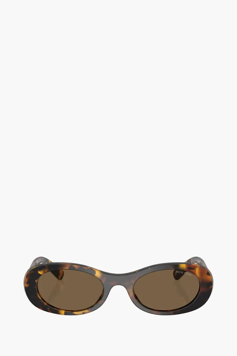 MIU MIU Oval Glimpse Sunglasses in Havana/Marrone Scuro Acetate with Gold-Tone Logo 0