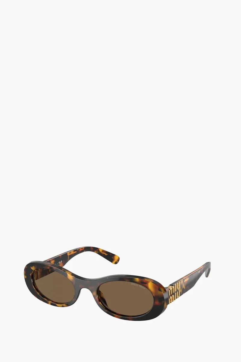 MIU MIU Oval Glimpse Sunglasses in Havana/Marrone Scuro Acetate with Gold-Tone Logo 1