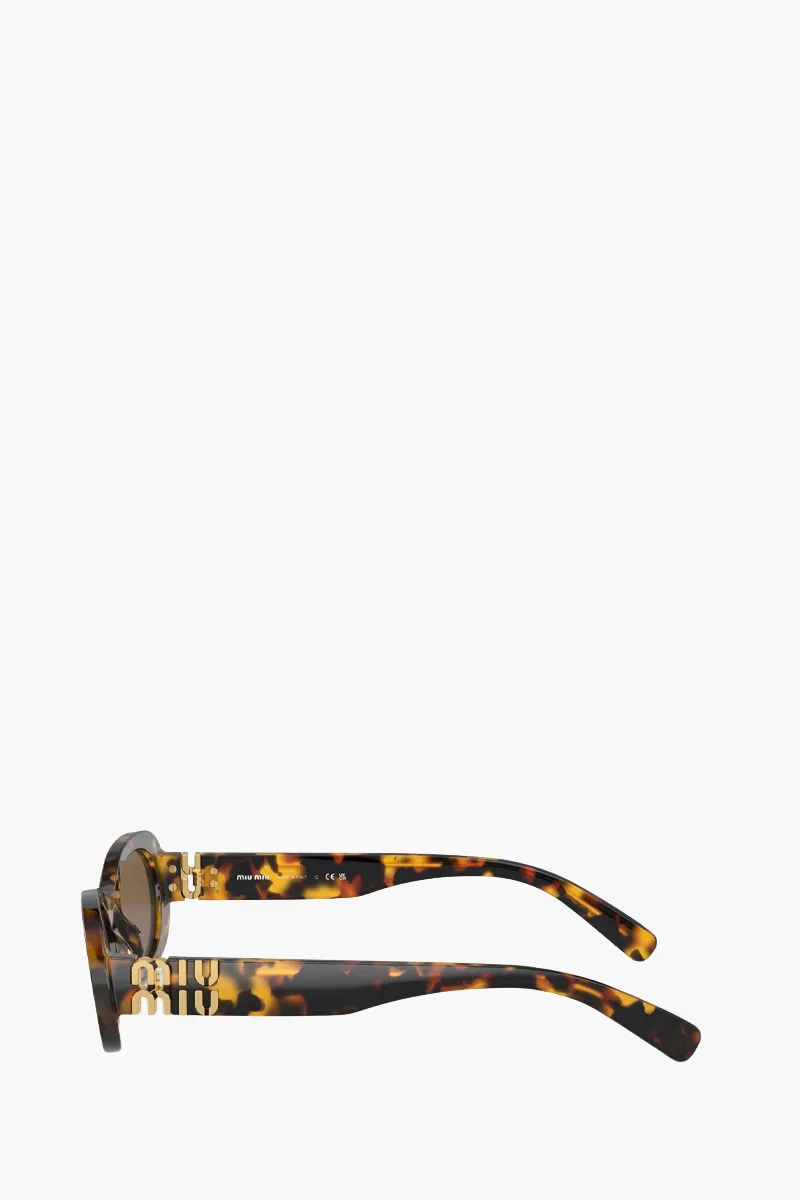 MIU MIU Oval Glimpse Sunglasses in Havana/Marrone Scuro Acetate with Gold-Tone Logo 2