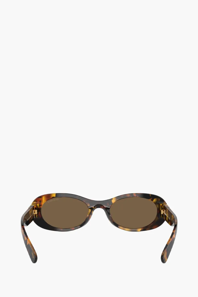 MIU MIU Oval Glimpse Sunglasses in Havana/Marrone Scuro Acetate with Gold-Tone Logo 3
