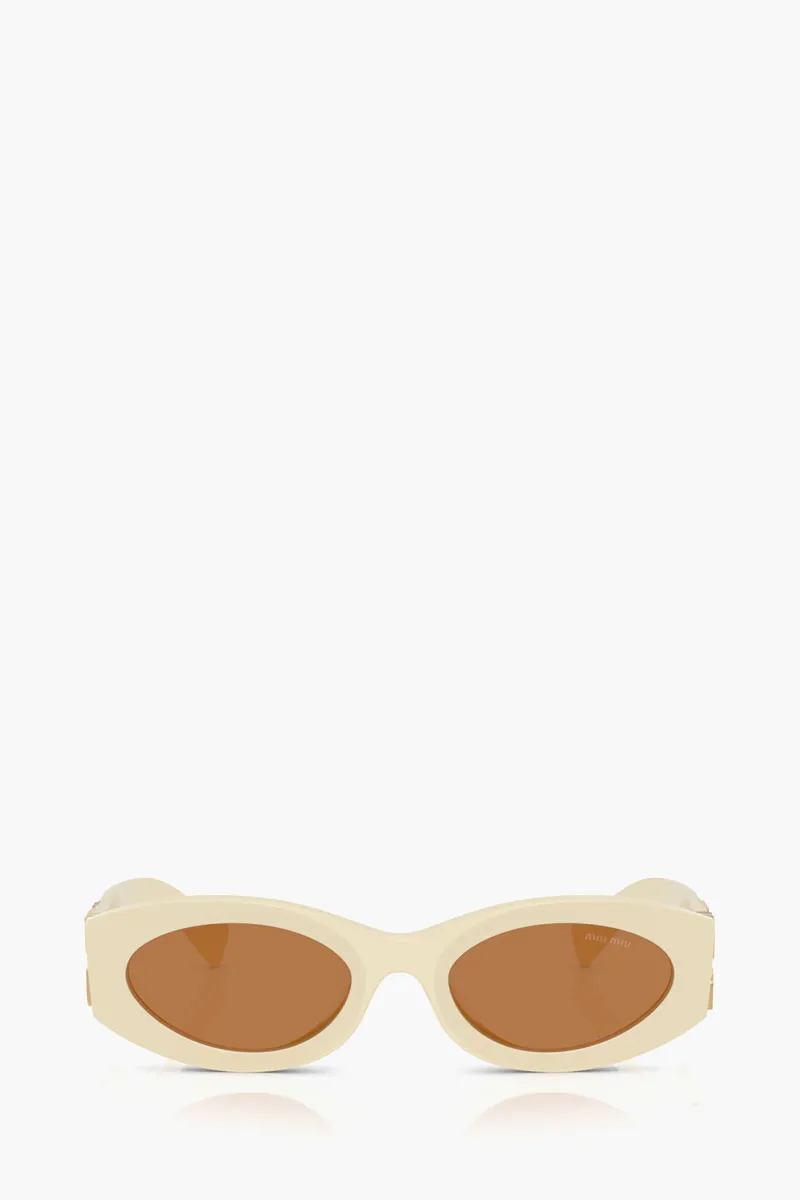 MIU MIU Logo Oval Sunglasses in Milk/Brown acetate 0