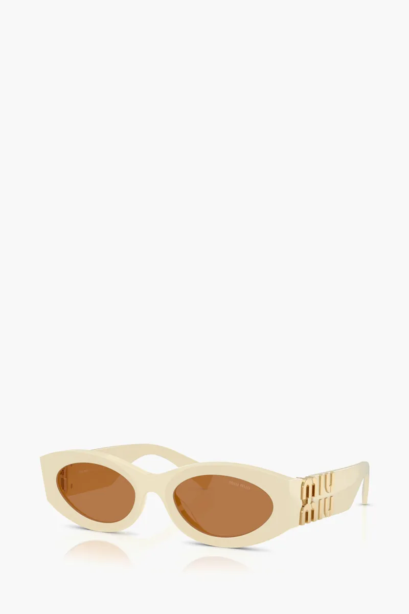 MIU MIU Logo Oval Sunglasses in Milk/Brown acetate 2