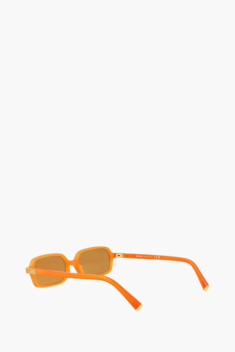 MIU MIU Regard Square Sunglasses in Turmeric Opal Acetate with Logo 3