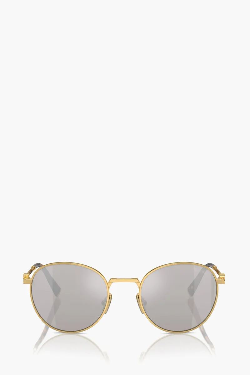 MIU MIU Round Sunglasses in Gold/Light Grey/Mirror Silver Metal with Logo 0