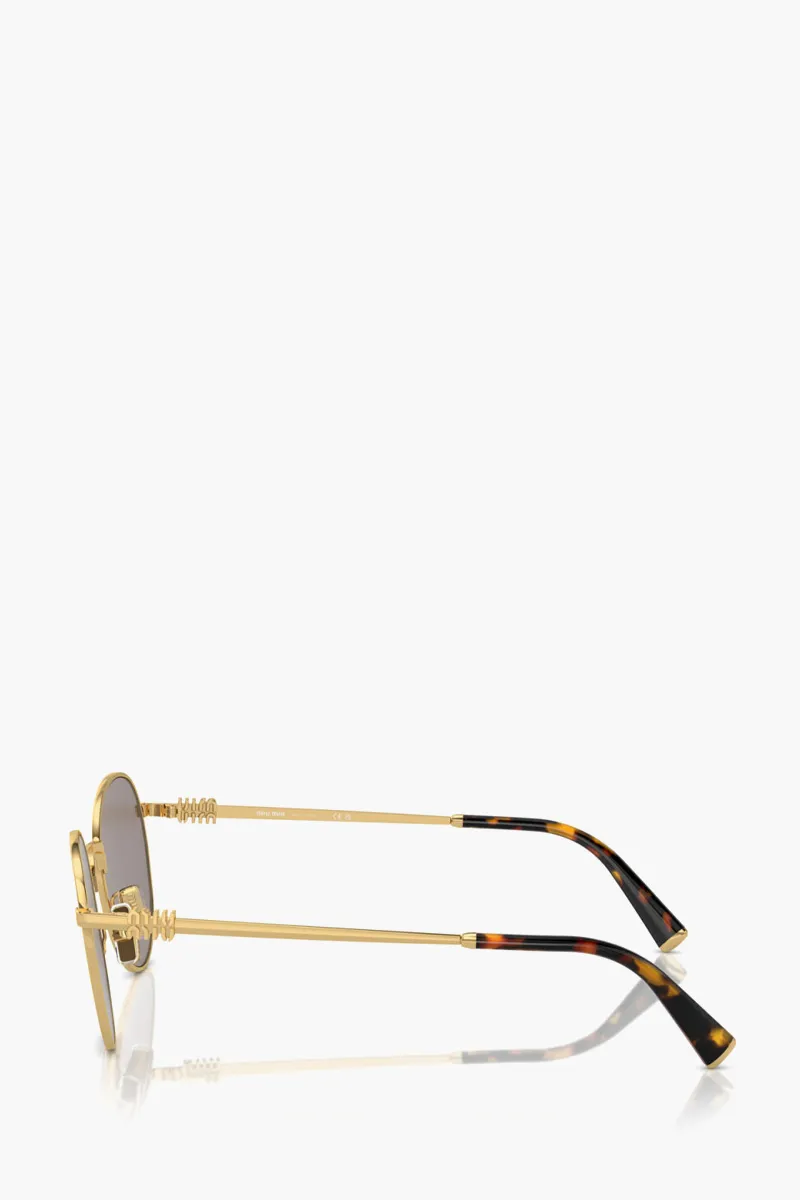 MIU MIU Round Sunglasses in Gold/Light Grey/Mirror Silver Metal with Logo 1