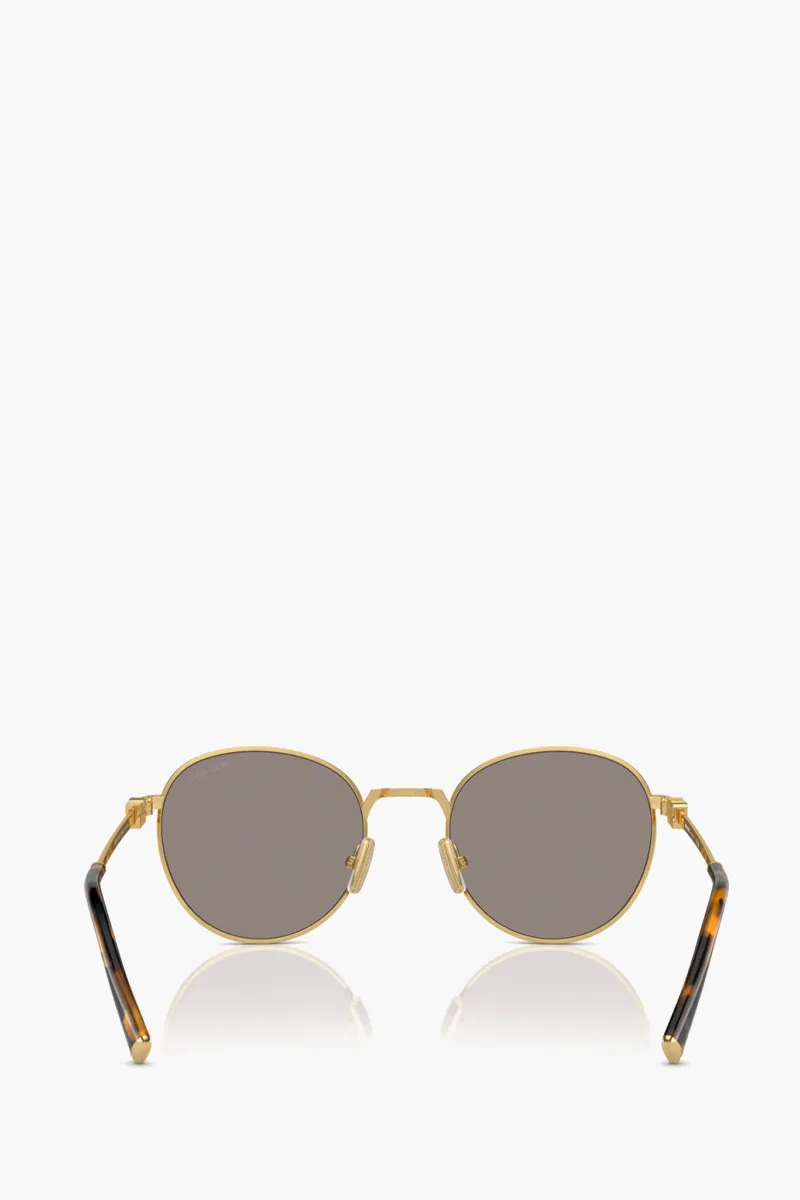 MIU MIU Round Sunglasses in Gold/Light Grey/Mirror Silver Metal with Logo 3