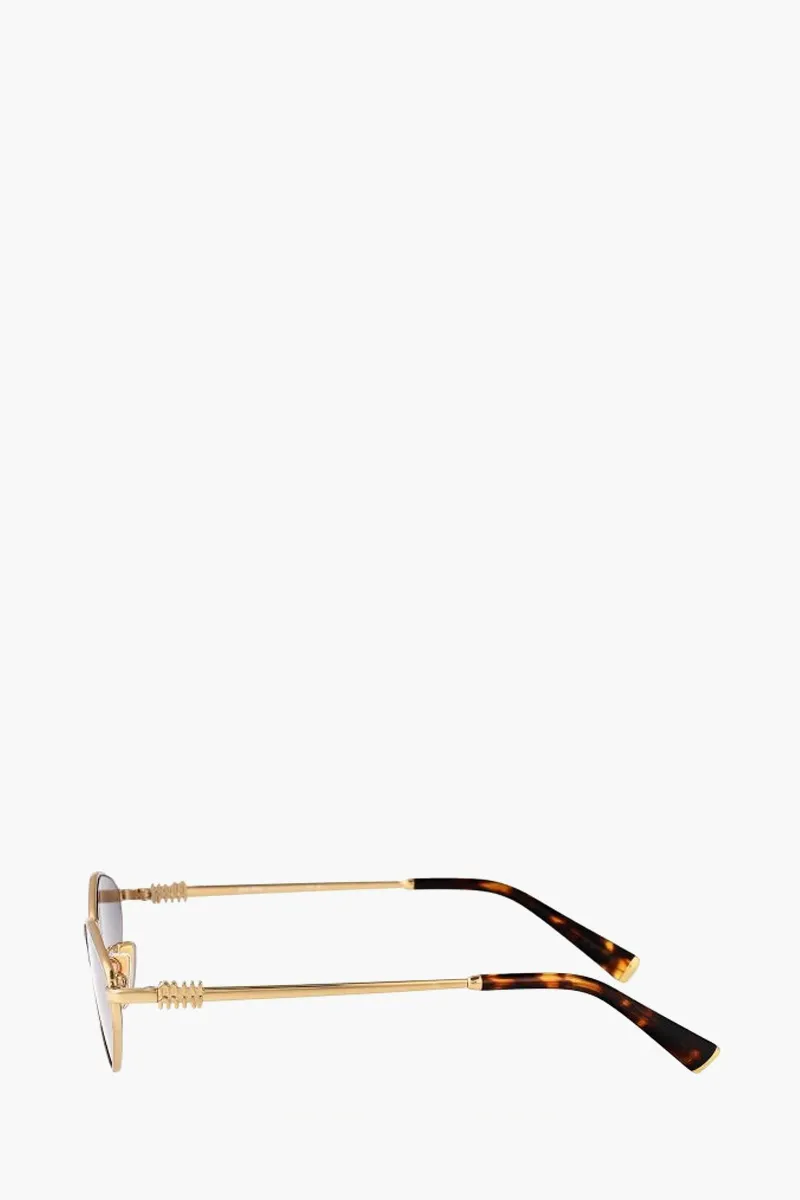 MIU MIU Rectangle Metal Sunglasses in Gold/Light Purple Brown with Logo 1