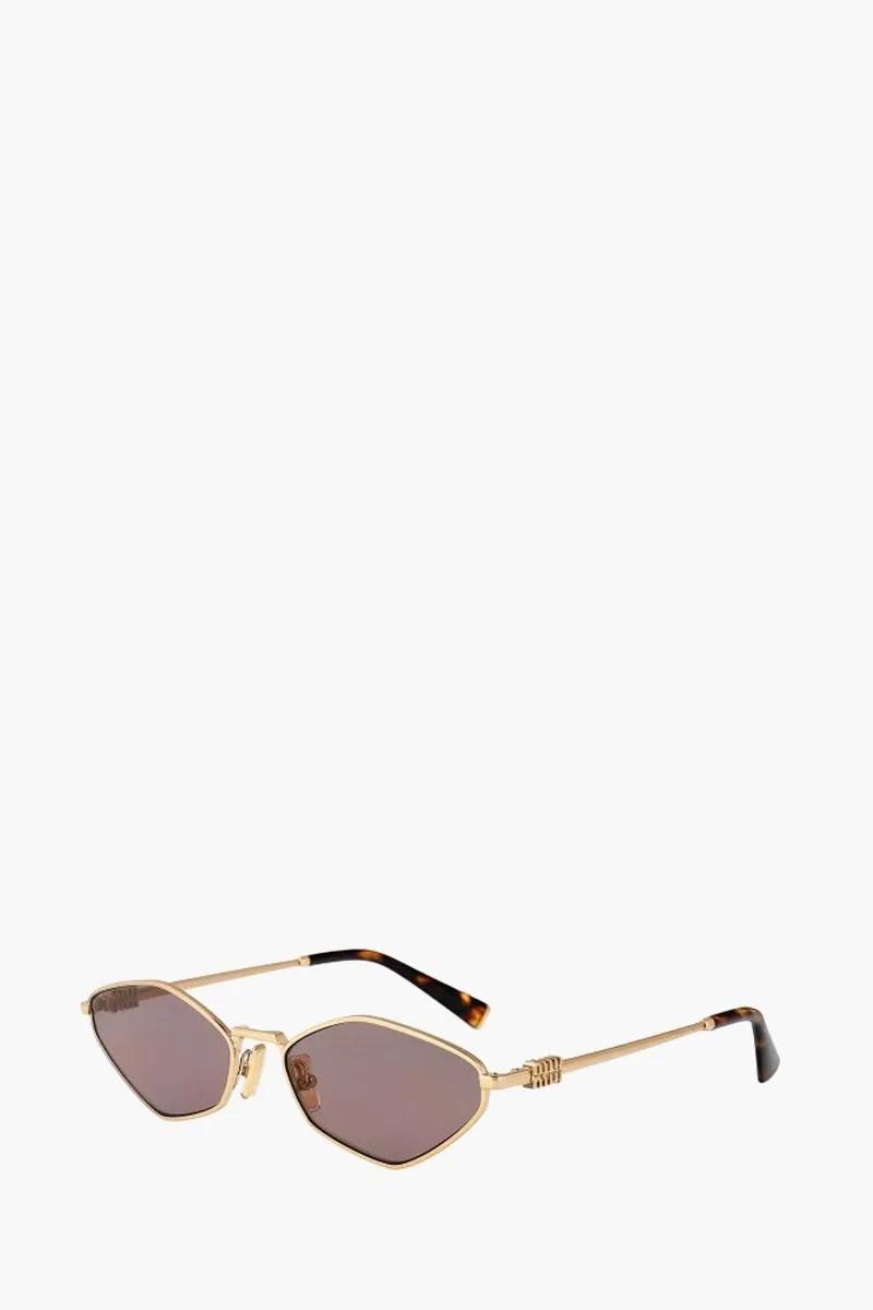 MIU MIU Rectangle Metal Sunglasses in Gold/Light Purple Brown with Logo 2