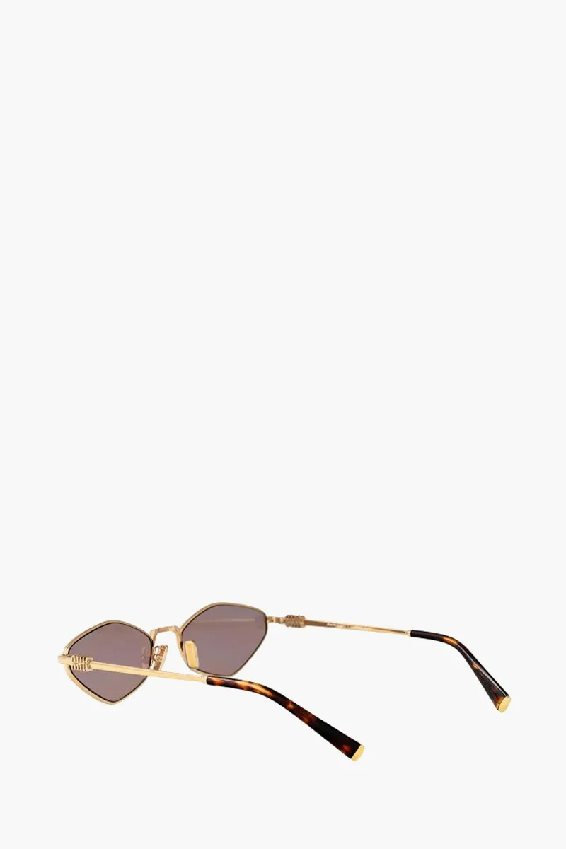 MIU MIU Rectangle Metal Sunglasses in Gold/Light Purple Brown with Logo 3
