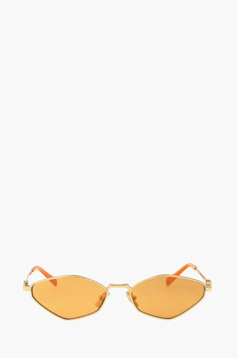 MIU MIU Rectangle Metal Sunglasses in Gold/Yellow with Logo 0