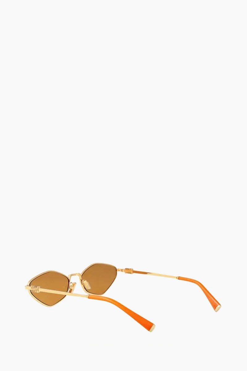 MIU MIU Rectangle Metal Sunglasses in Gold/Yellow with Logo 3