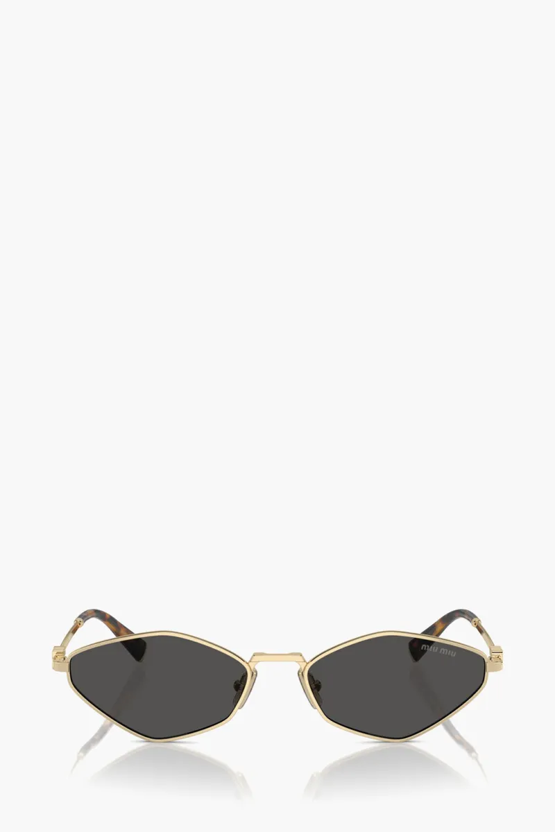 MIU MIU Rectangle Metal Sunglasses in Gold/Grey with Logo 0