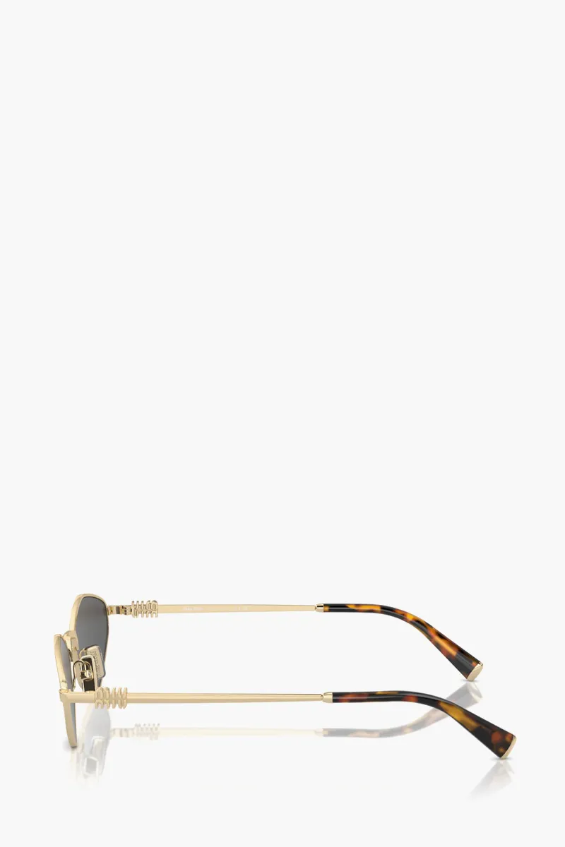 MIU MIU Rectangle Metal Sunglasses in Gold/Grey with Logo 1