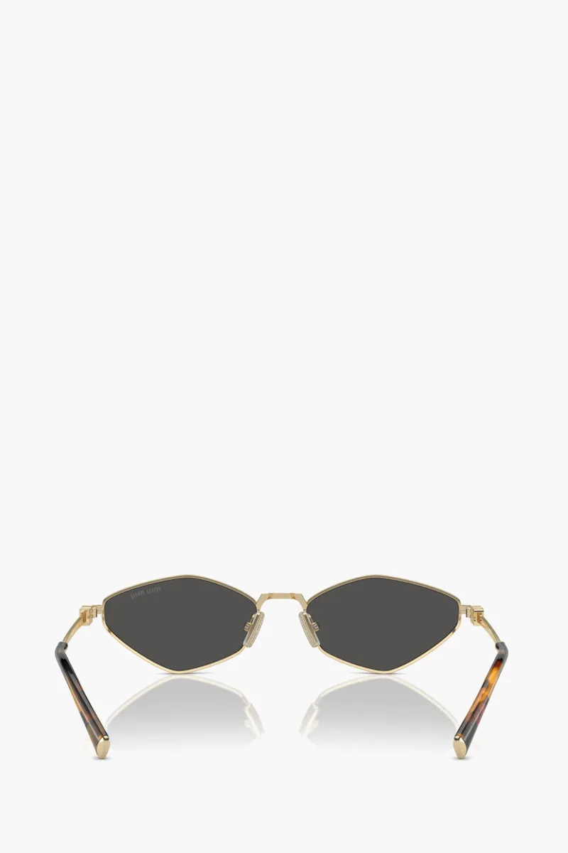 MIU MIU Rectangle Metal Sunglasses in Gold/Grey with Logo 2