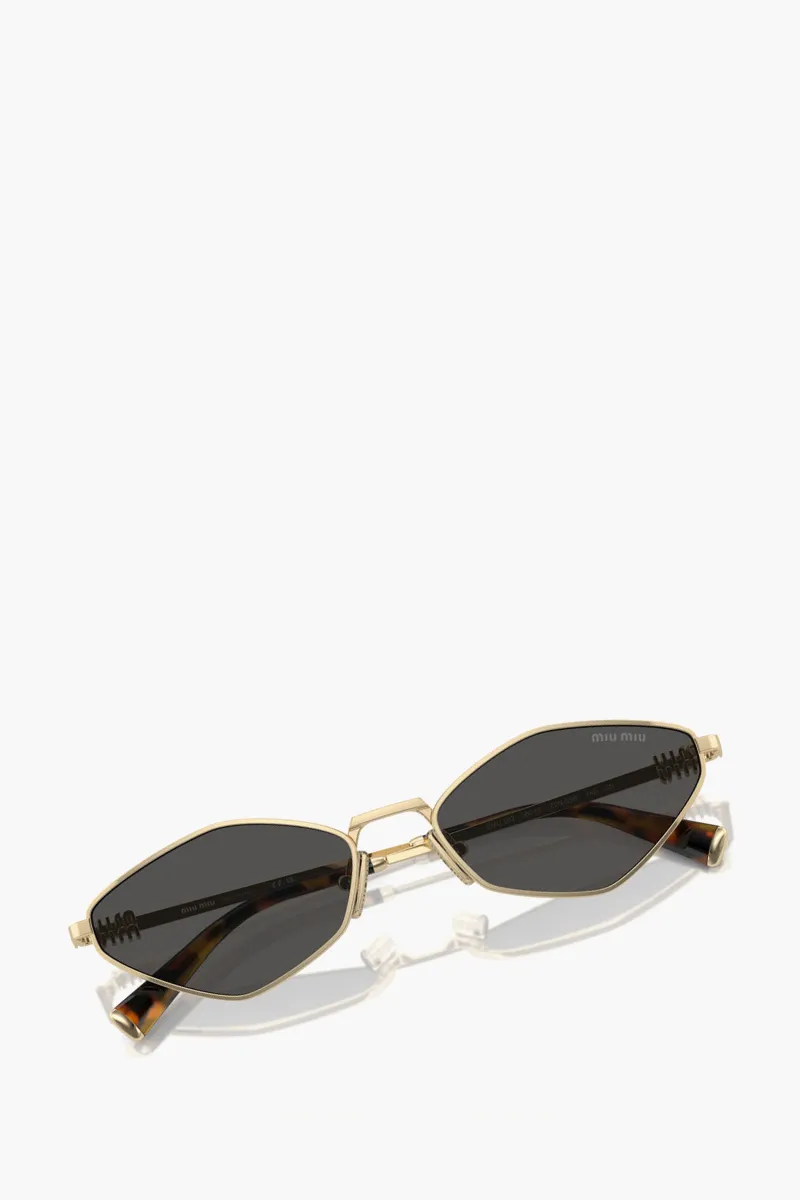 MIU MIU Rectangle Metal Sunglasses in Gold/Grey with Logo 3