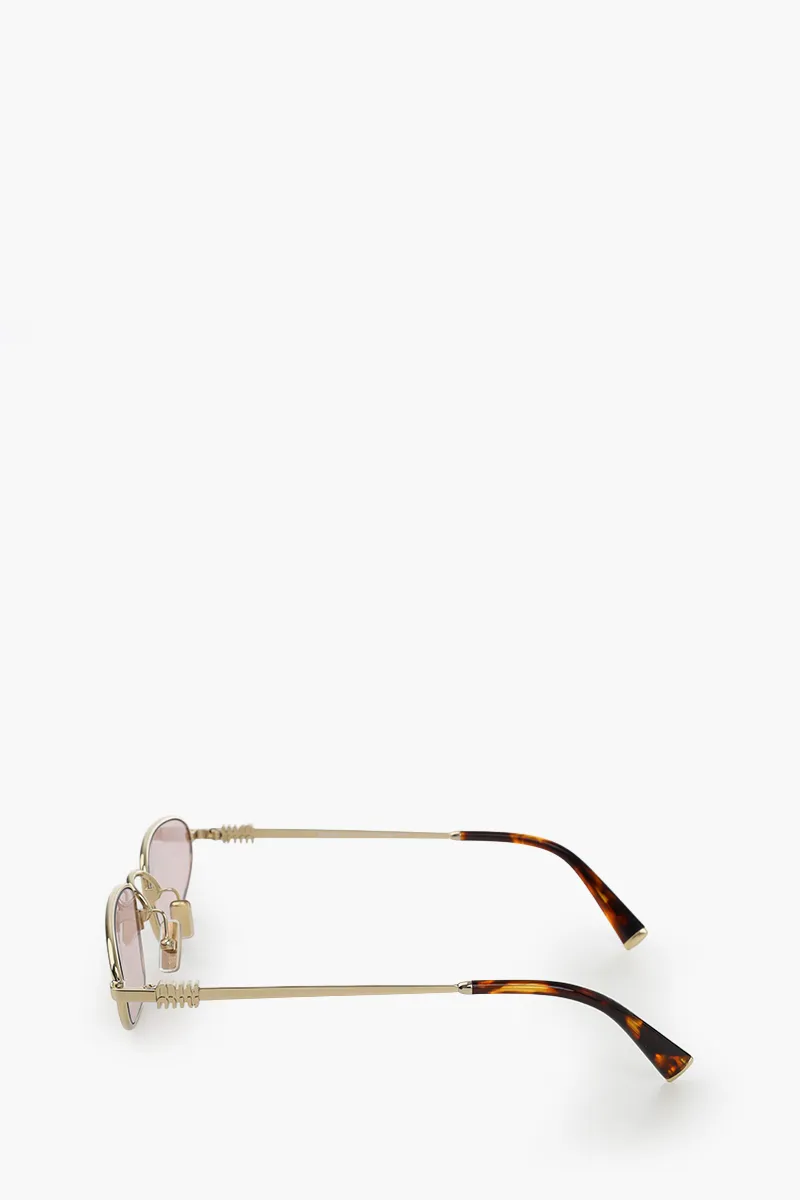 MIU MIU Irregular Sunglasses in Pink/Pale Gold Metal 2