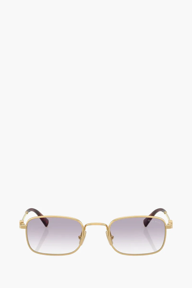MIU MIU Rectangle Sunglasses in Gold/Clear Gradient Grey Metal 0