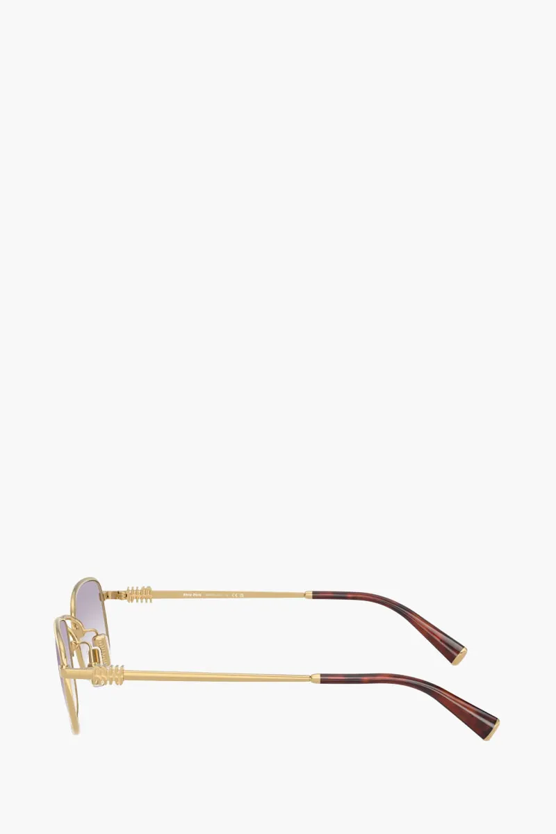 MIU MIU Rectangle Sunglasses in Gold/Clear Gradient Grey Metal 2