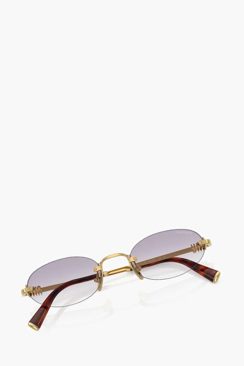 MIU MIU Oval Sunglasses in Gold/Grey 4
