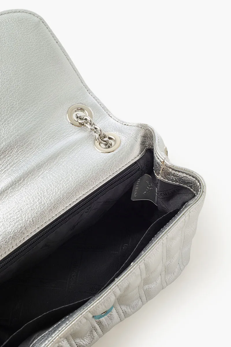 LONGCHAMP Small Brioche Metal Crossbody Bag in Silver Leather 3