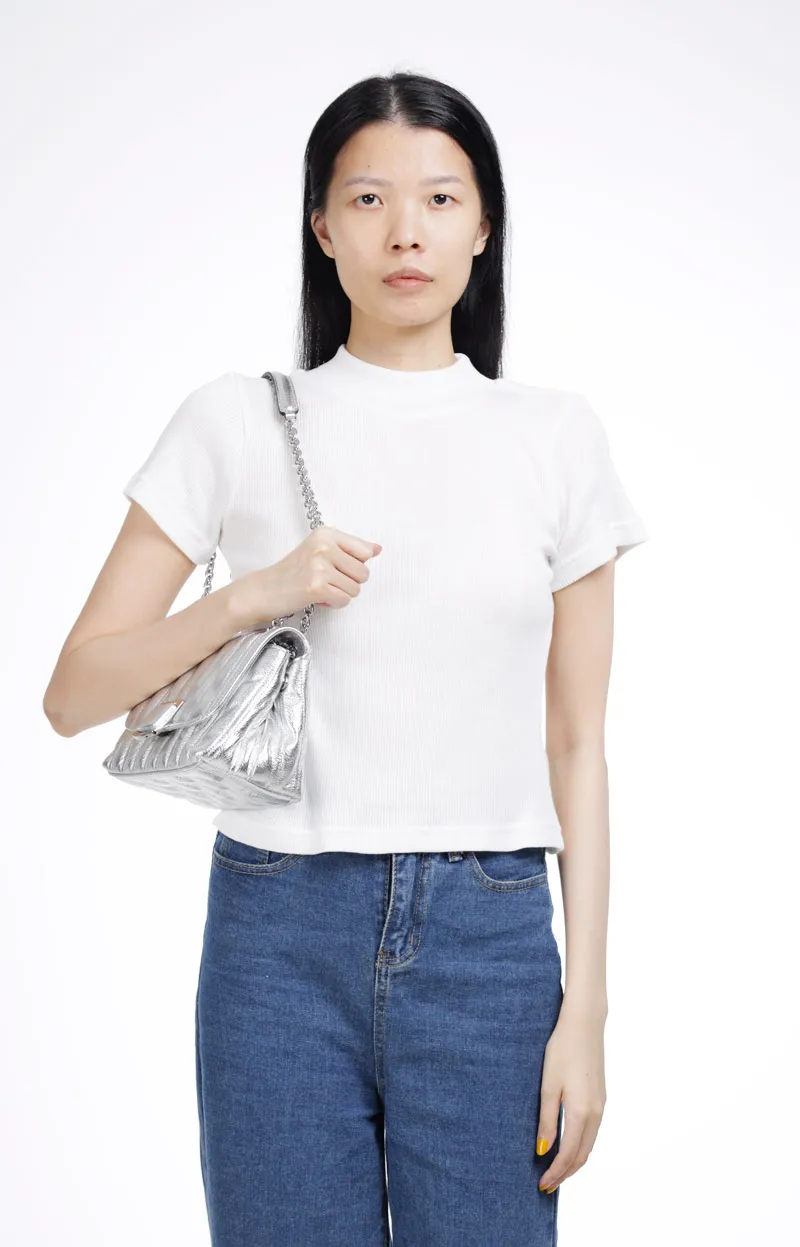 LONGCHAMP Small Brioche Metal Crossbody Bag in Silver Leather 4