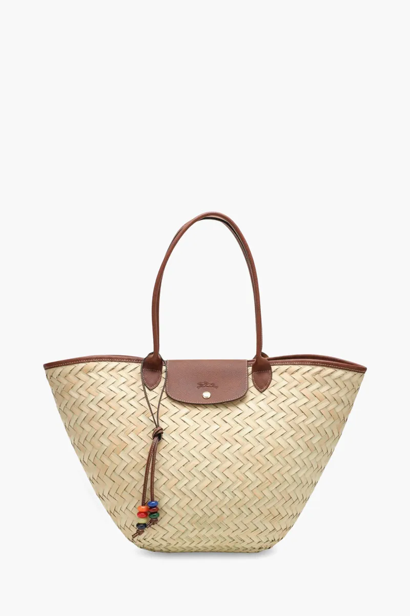 LONGCHAMP XL Le Pliage Panier Basket Bag in Brown Palm Straw 0