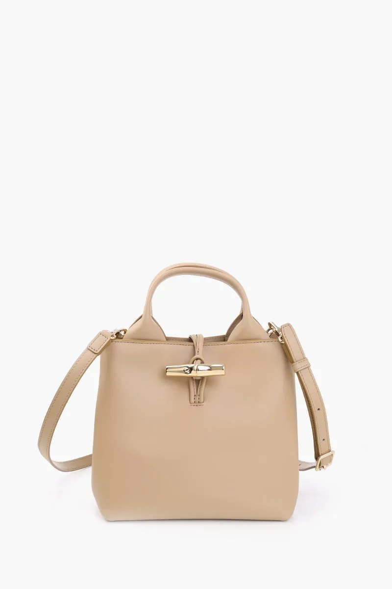 LONGCHAMP Small Le Roseau Top Handle Bag in Root Smooth Silky Leather with Adjustable Shoulder Strap 0