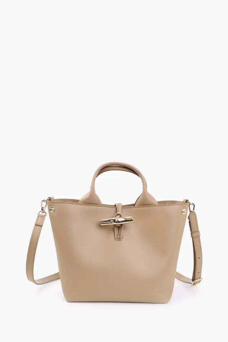 LONGCHAMP Small Le Roseau Top Handle Bag in Root Smooth Silky Leather with Adjustable Shoulder Strap 1